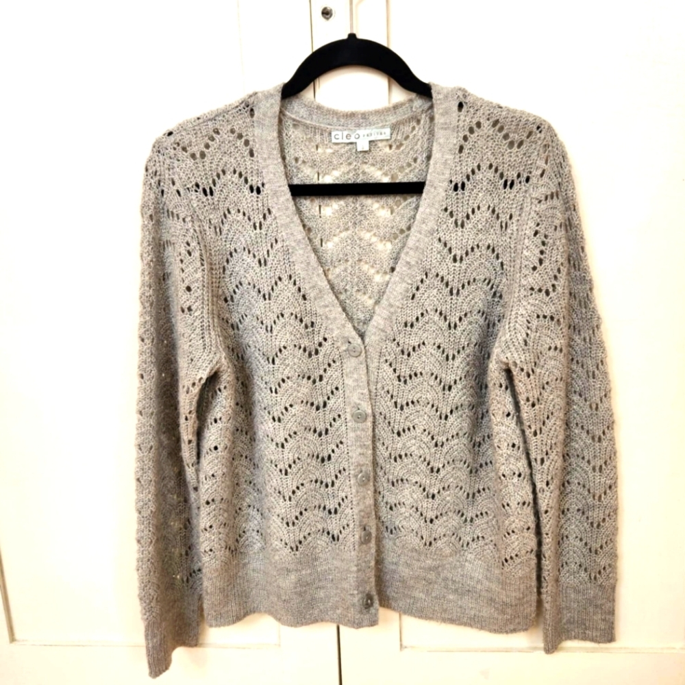 Cleo pointelle long sleeved cardigan - light grey- size Large